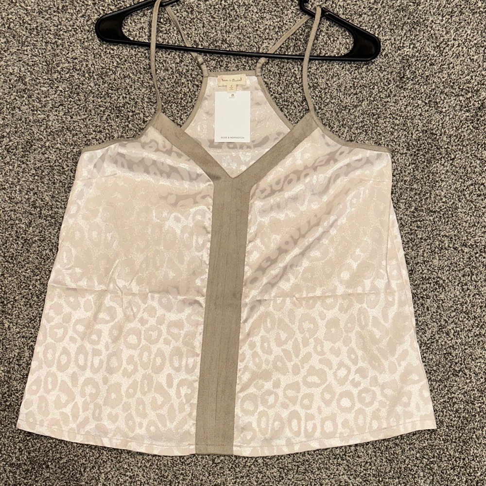 Rose and Remington “hem and thread” leopard silk and suede Print Tank Top small